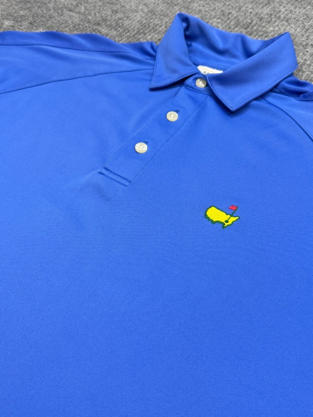 Masters Performance Polo Shirt Mens Medium Cobalt Blue Augusta Logo Golf Poly